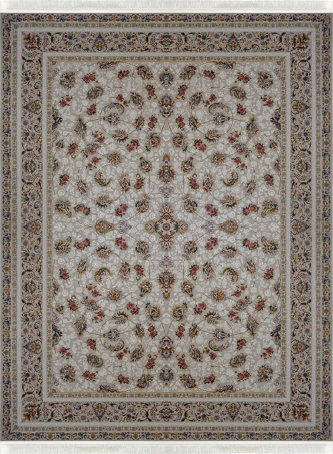 فرش ماشینی 1200 شانه گل سرخ نقره ای