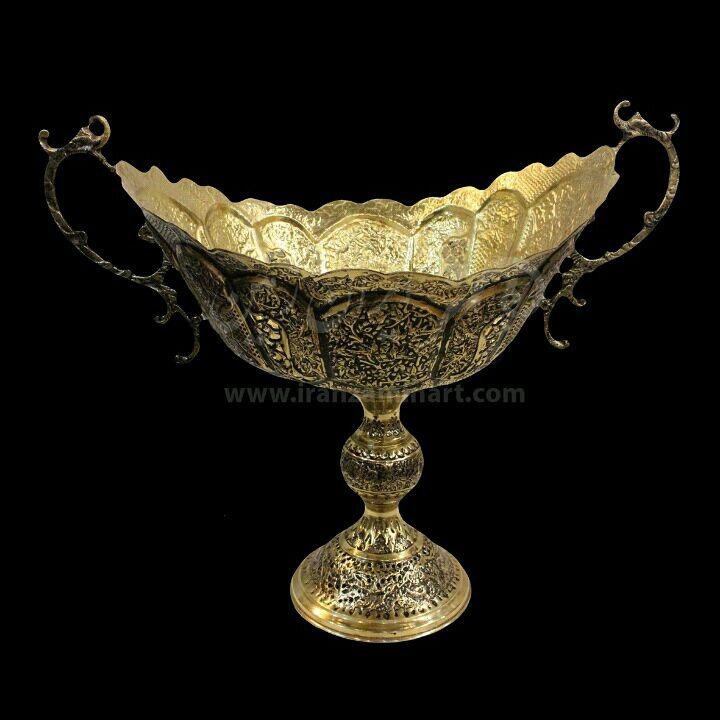 جام میوه خوری برنجی با قلم ریز و سیاه  قلم