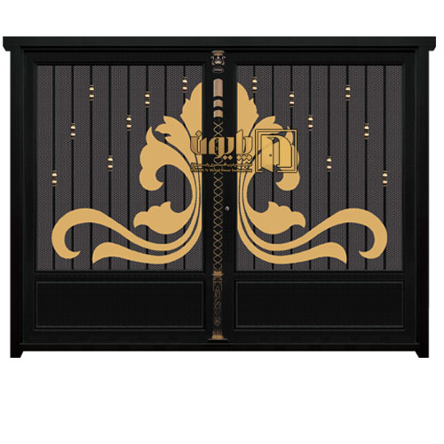 درب فلزی دو لنگه طرح رزا مناسب برای حیاط، پارکینگ، ساختمان، ویلا