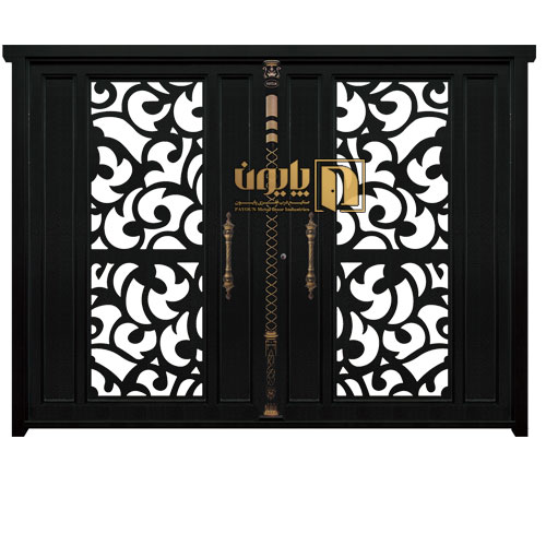 درب فلزی دو لنگه طرح نیلوفر مناسب برای پارکینگ، حیاط، ساختمان، ویلا