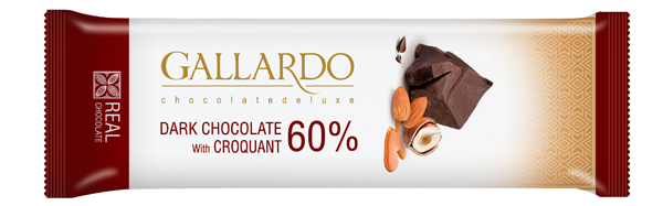 شکلات تابلت گالاردو ۲۳ گرمی تلخ ۶۰ درصد با کروکانت