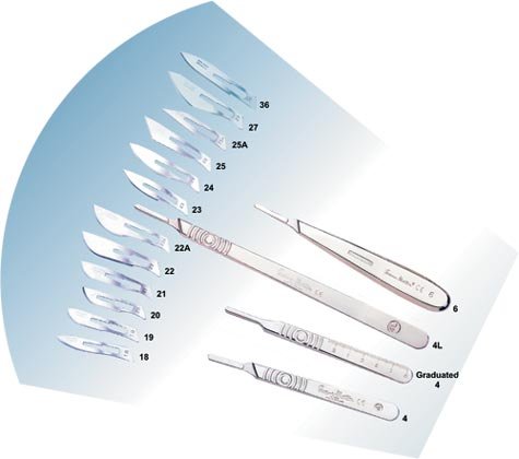 Standard surgical handles and blades - size number 4