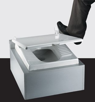 Ground toilet door with pedal