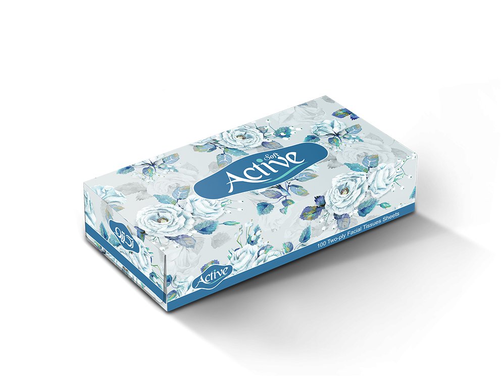 دستمال کاغذی جعبه اکتیو 100 برگ دولایه
