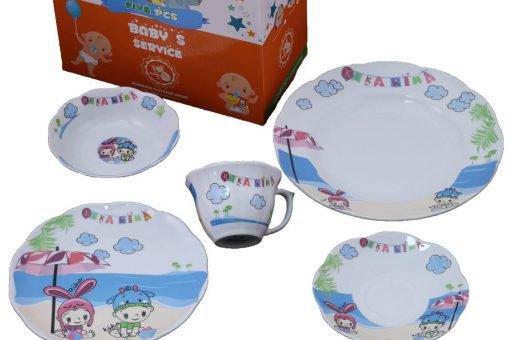 سرویس چینی ۵ پارچه نیلوفری طرح کیکا و ریحا