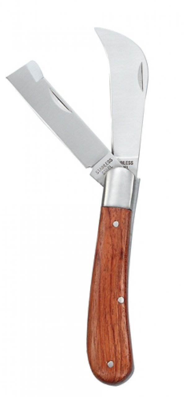 Grafting knife with wooden handle (two blades)